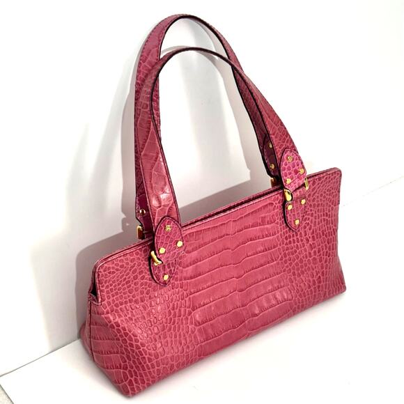 Kate Spade Pink & Gold Hardware Leather Croc Embossed Satchel Shoulder Hand Bag - Picture 5 of 12